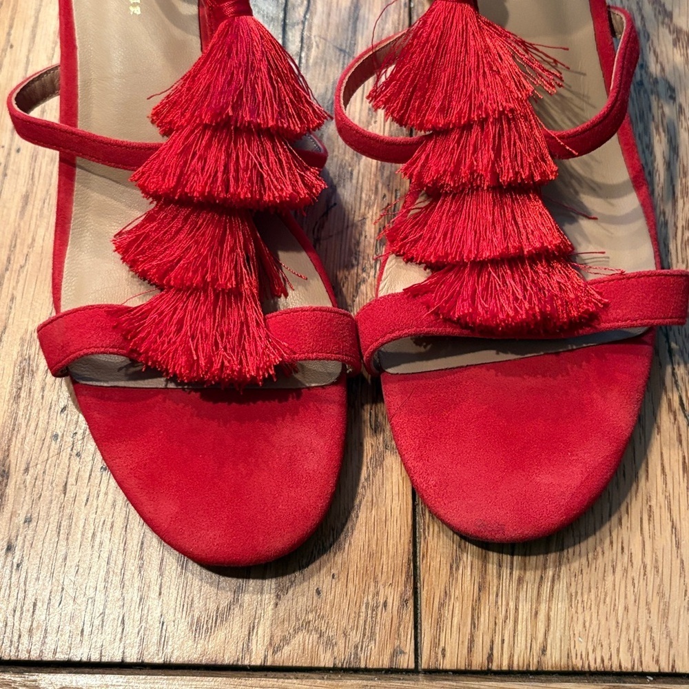 Anthropology Red Tassel Sling Back. Size 10 - Picture 6 of 11